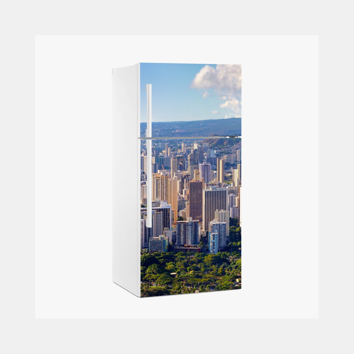 Kühlschrankaufkleber panoramablick auf eine tropische küstenstadt – Wallnifity®
