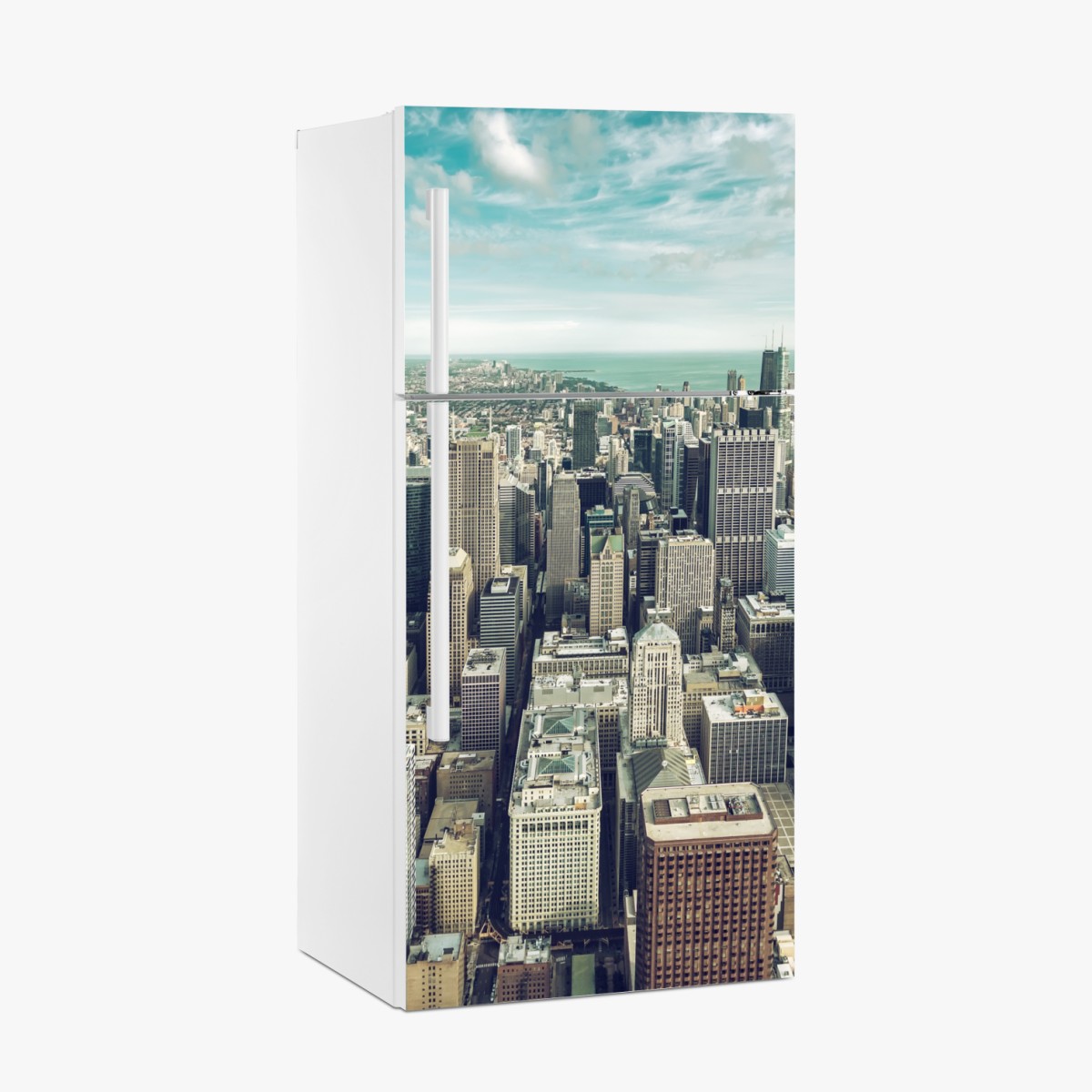 Kühlschrankaufkleber Chicago luftaufnahme skyline in türkis vintage-tönen – Wallnifity®