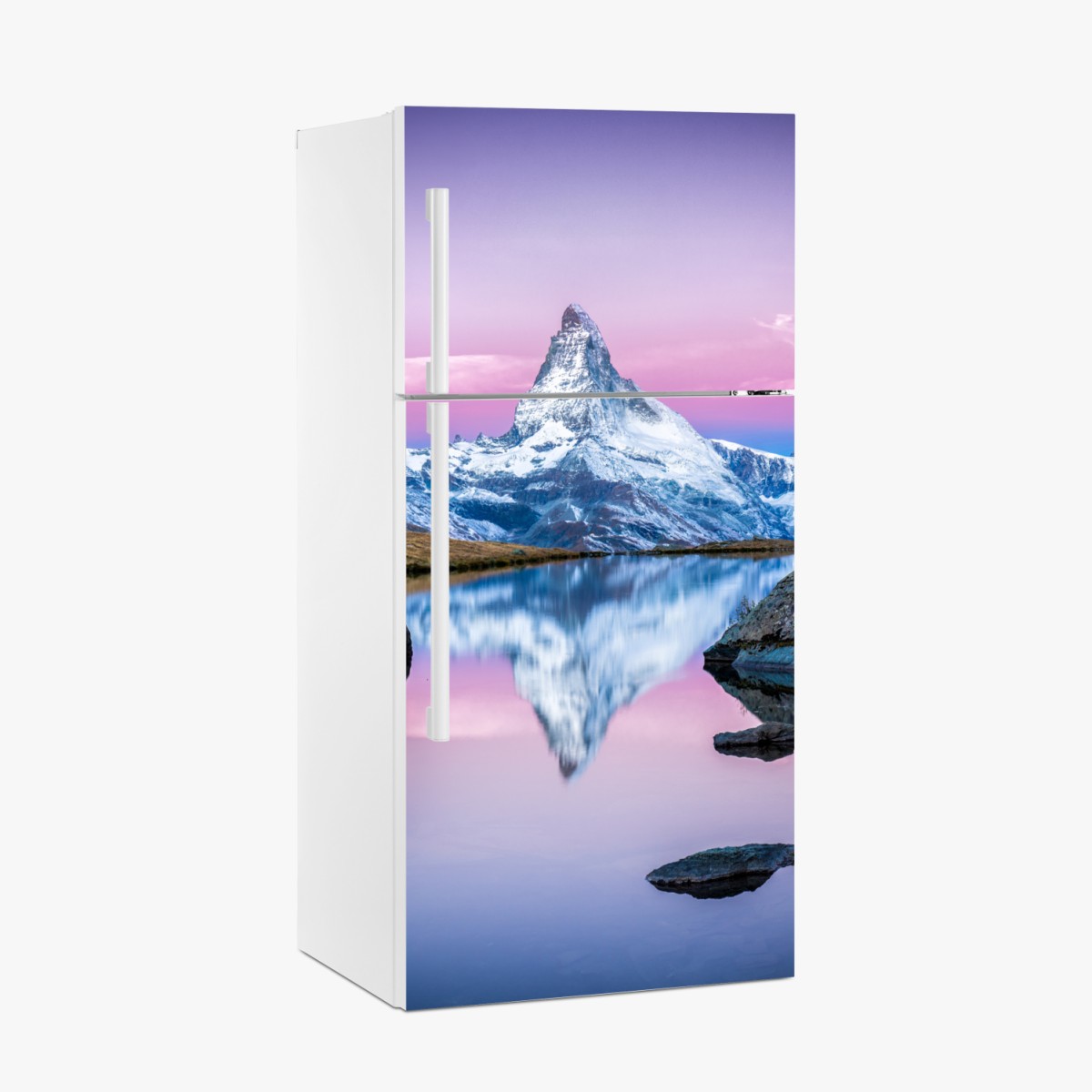 Kühlschrankaufkleber majestätischer alpenberg gespiegelt im ruhigen see – Wallnifity®