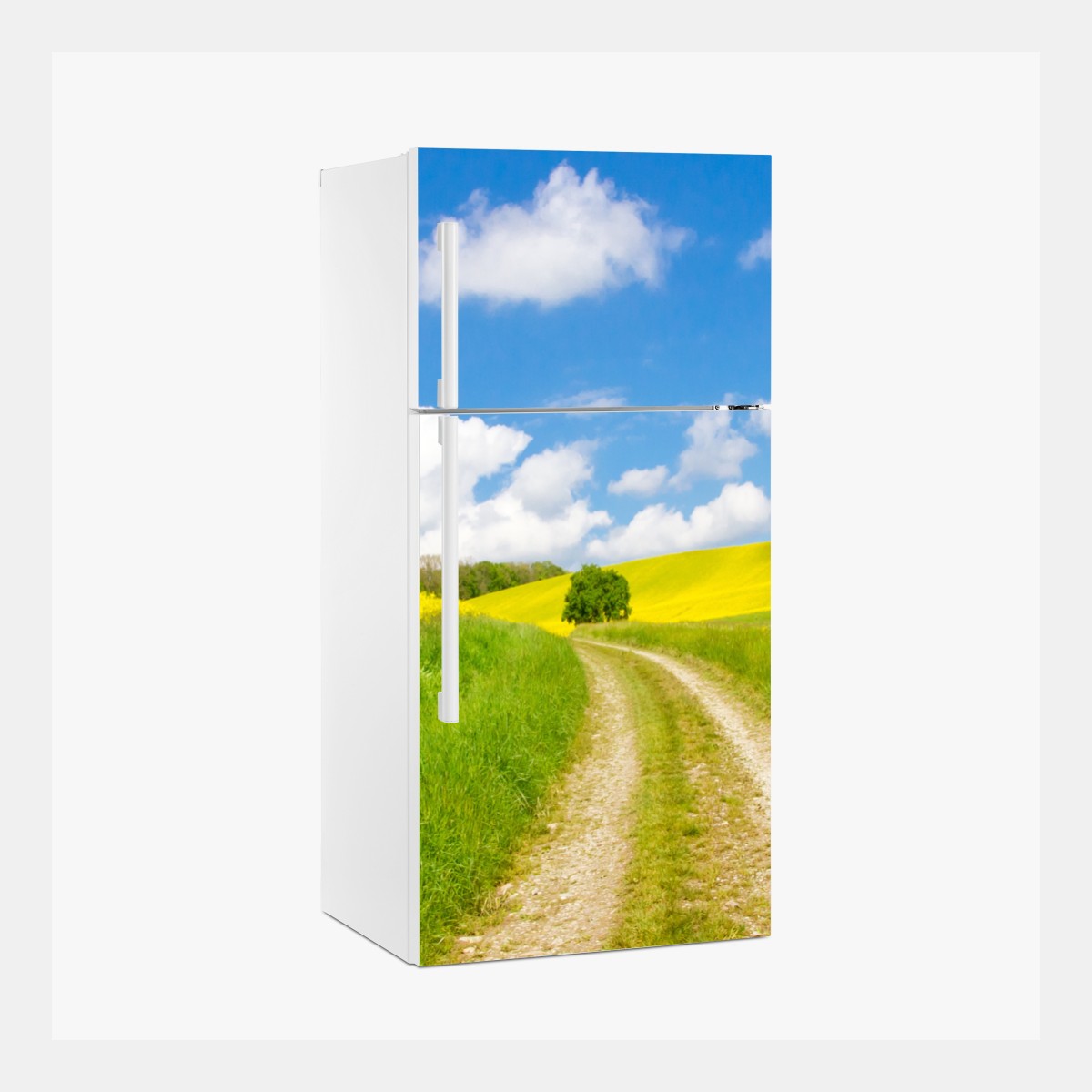 Kühlschrankaufkleber sonniger landeweg durch gelbe felder – Wallnifity®