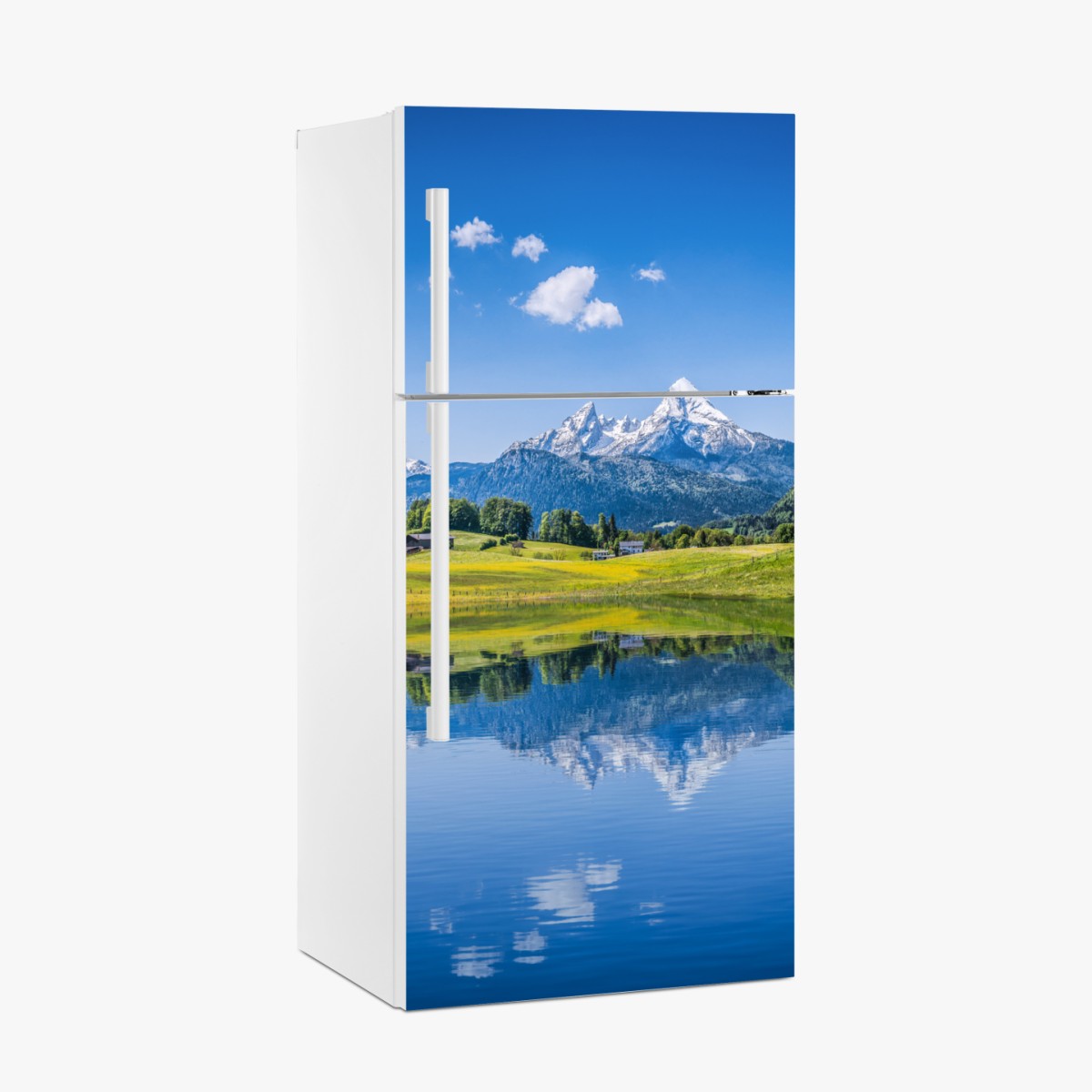 Kühlschrankaufkleber alpine spiegelung: ruhige berglandschaft – Wallnifity®