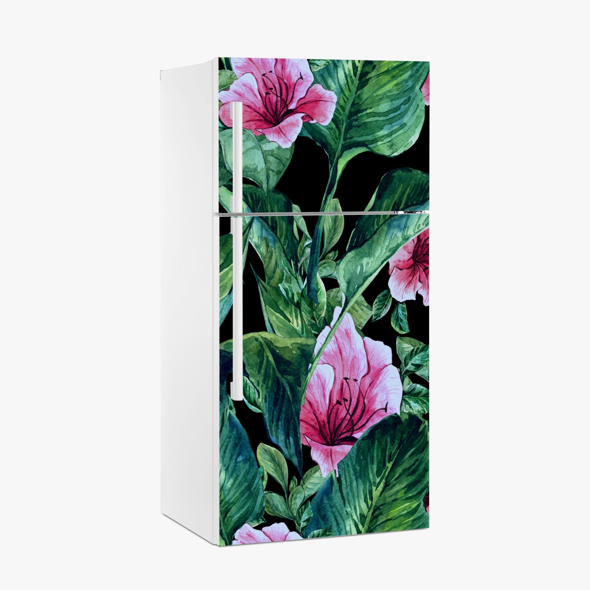 Kühlschrankaufkleber rosa aquarellblumen auf schwarzem hintergrund – Wallnifity®