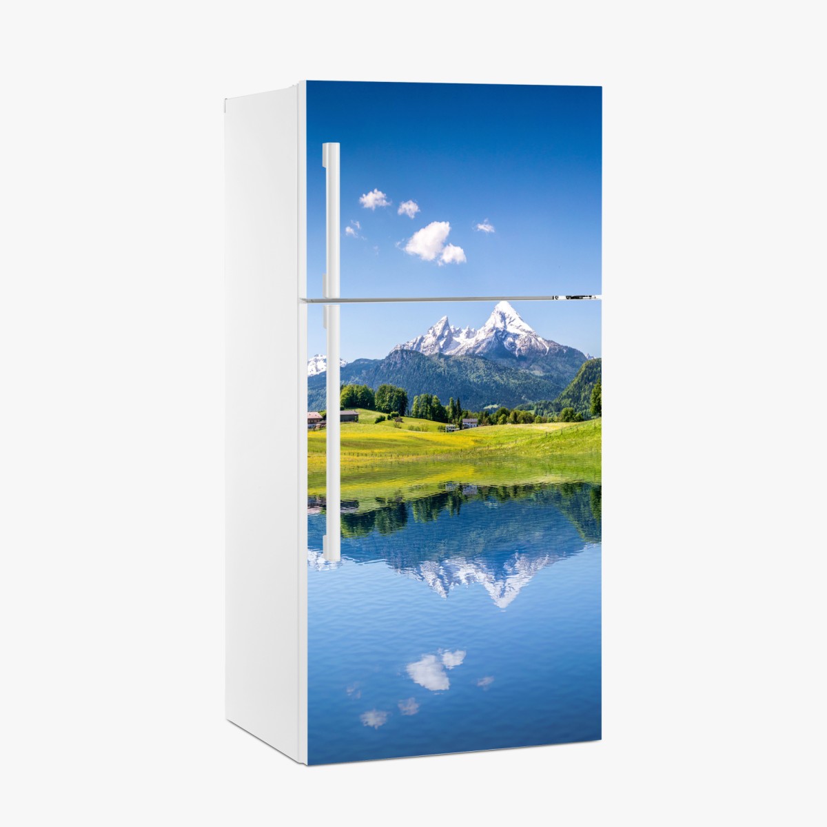 Kühlschrankaufkleber alpenpanorama mit spiegelung im see – Wallnifity®