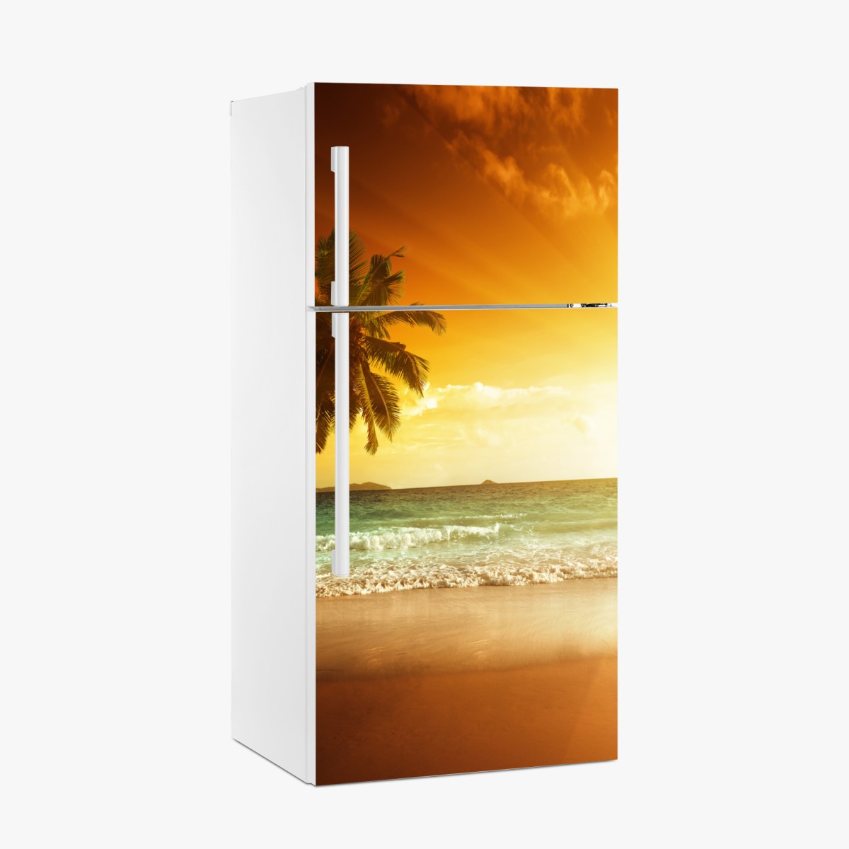 Kühlschrankaufkleber tropischer sonnenuntergang am strand – Wallnifity®