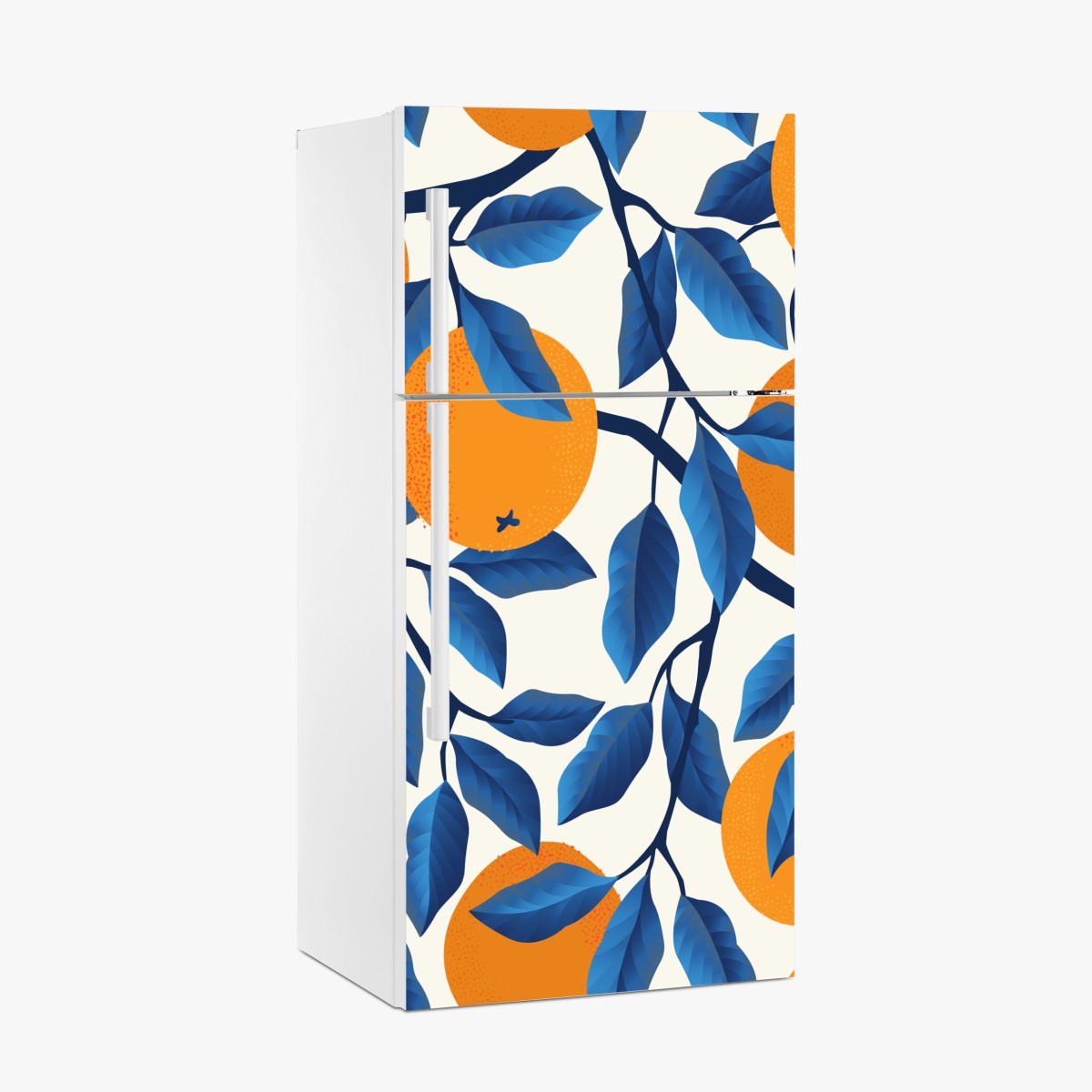 Kühlschrankaufkleber kräftiges zitrusmuster in orange und blau – Wallnifity®