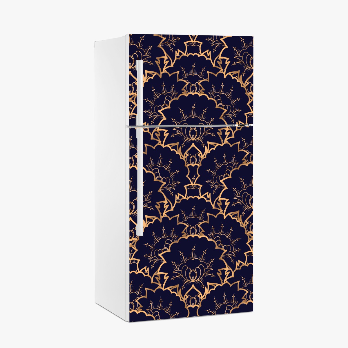Kühlschrankaufkleber luxuriöses goldenes blütenmuster auf marineblau – Wallnifity®