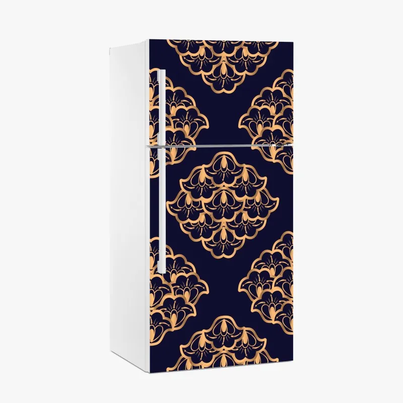 Kühlschrankaufkleber geometrisches labyrinthmuster in beige und schwarz – Wallnifity®