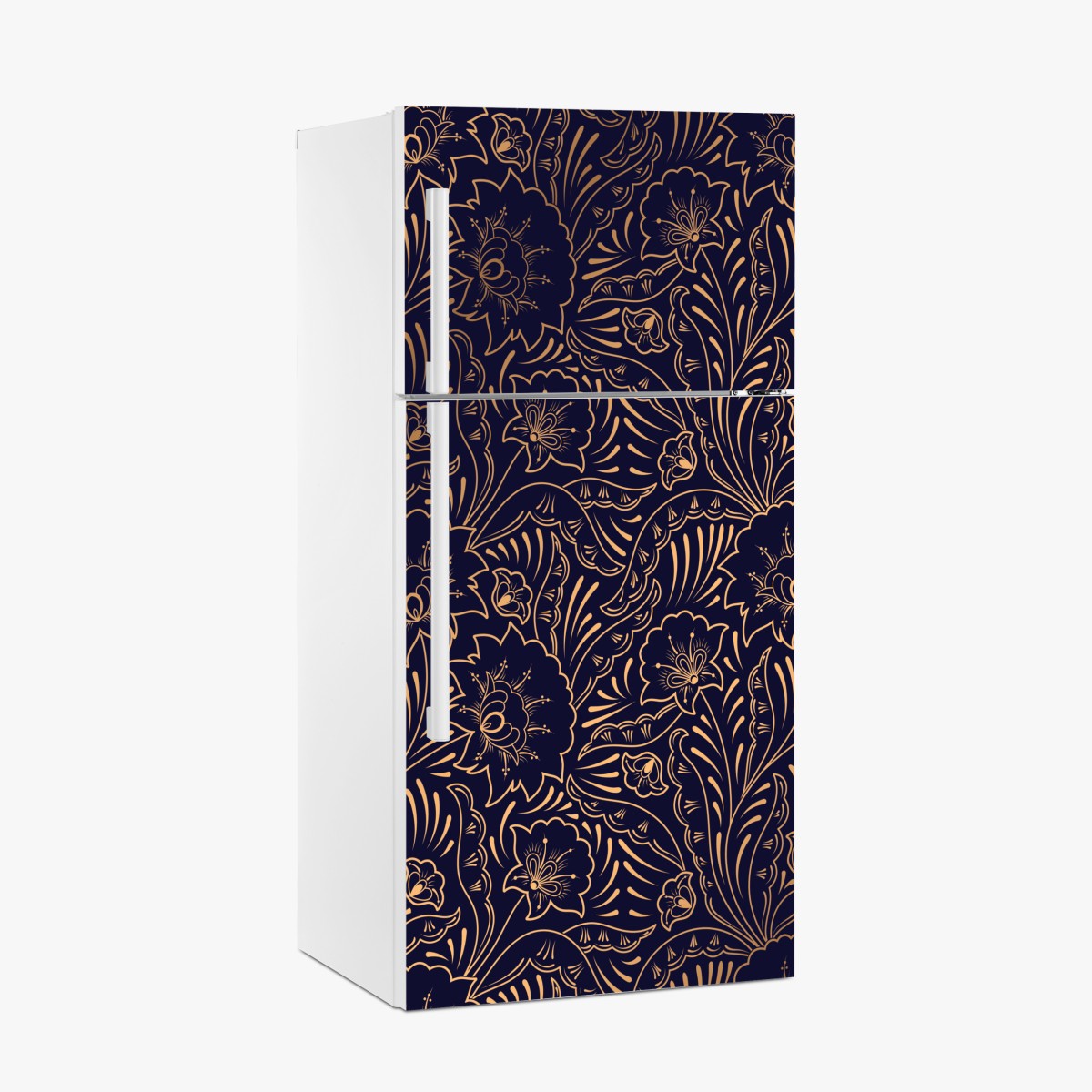Kühlschrankaufkleber goldenes blumenornament auf nachtblauem hintergrund – Wallnifity®