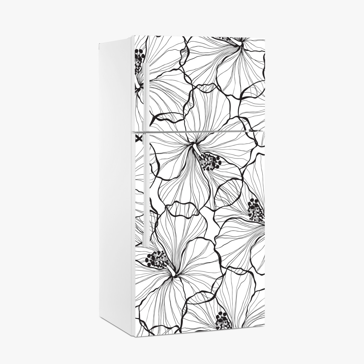 Kühlschrankaufkleber schwarzweißes hibiskus line art muster – Wallnifity®
