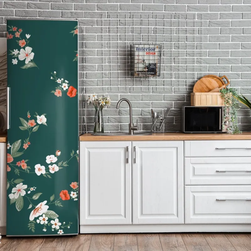 Kühlschrankaufkleber botanische linienzeichnung mit blumen – Wallnifity®