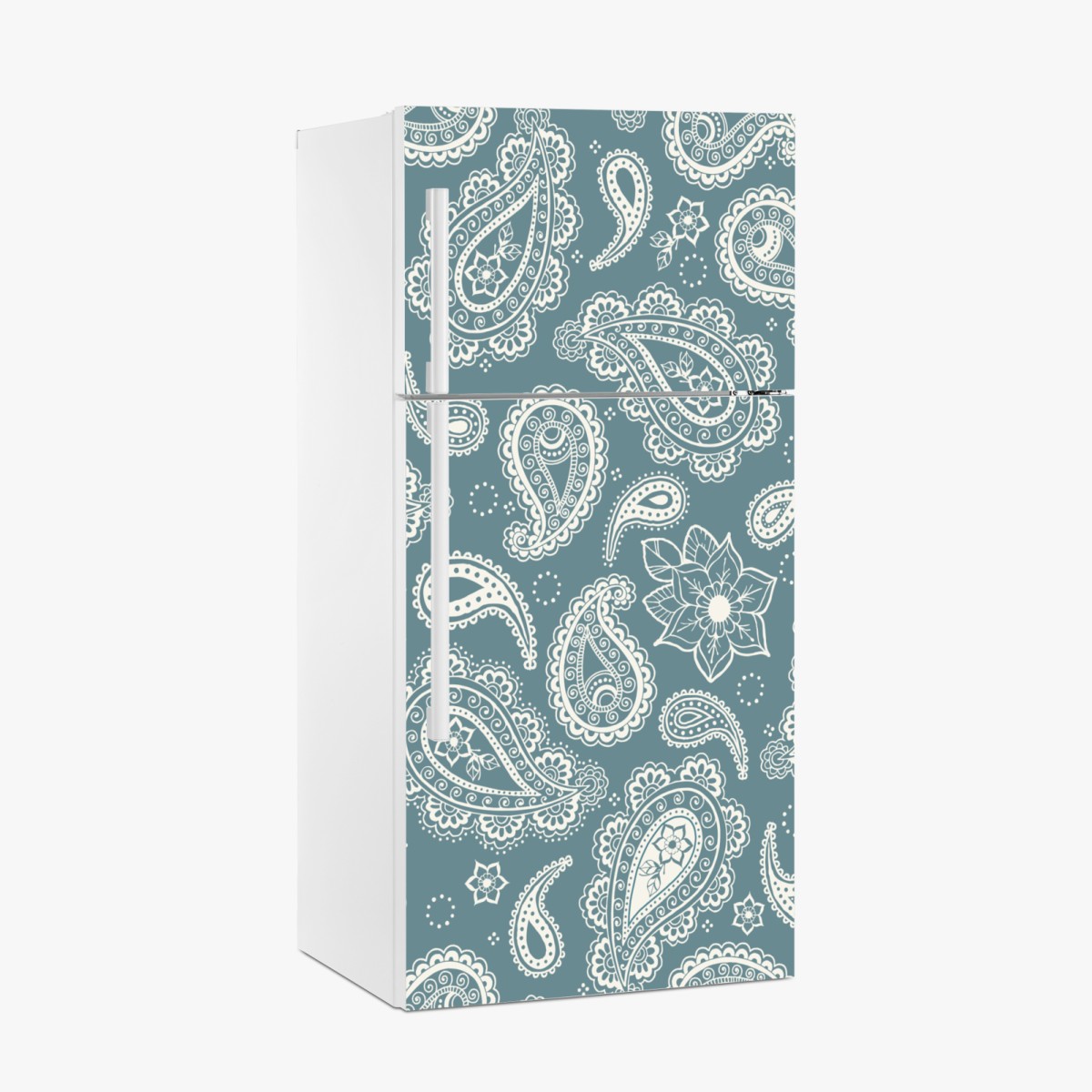 Kühlschrankaufkleber türkis paisley muster mit blumendetails – Wallnifity®