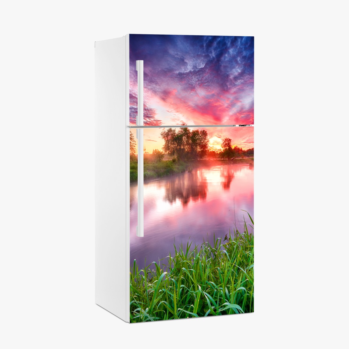 Kühlschrankaufkleber ruhiger sommer sonnenaufgang am flussufer – Wallnifity®