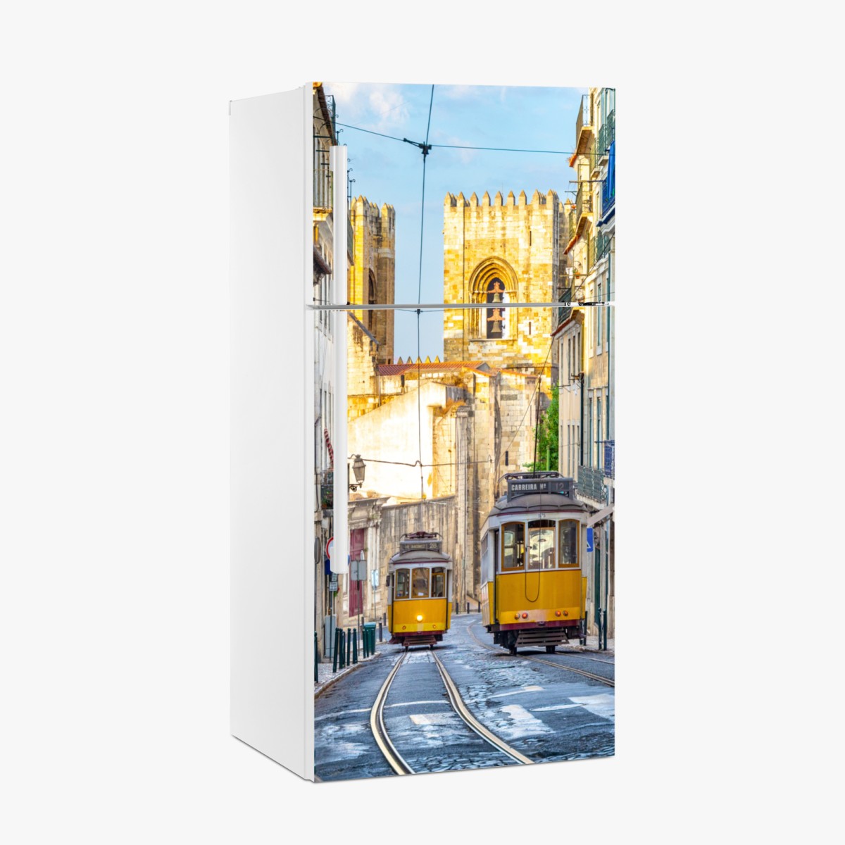 Kühlschrankaufkleber sonnige straßenbahnen in Lissabon – Wallnifity®