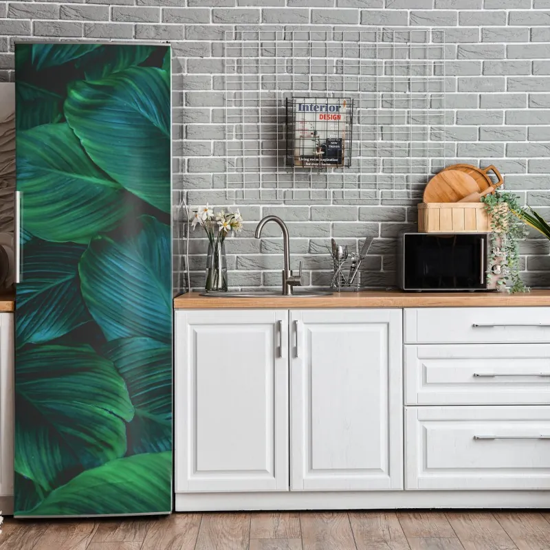 Kühlschrankaufkleber monstera-blattmuster mit goldakzenten – Wallnifity®