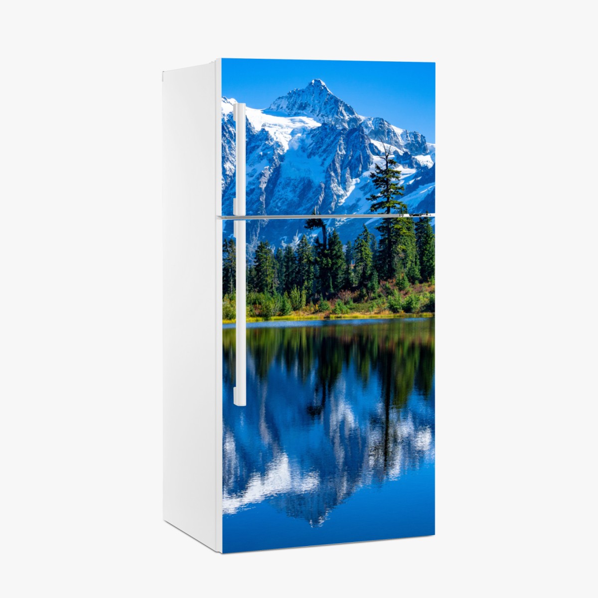 Kühlschrankaufkleber majestätische bergspiegelung über dem see – Wallnifity®