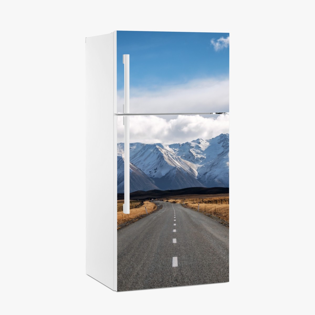 Kühlschrankaufkleber straße zur schneebedeckten bergwelt, Neuseeland – Wallnifity®