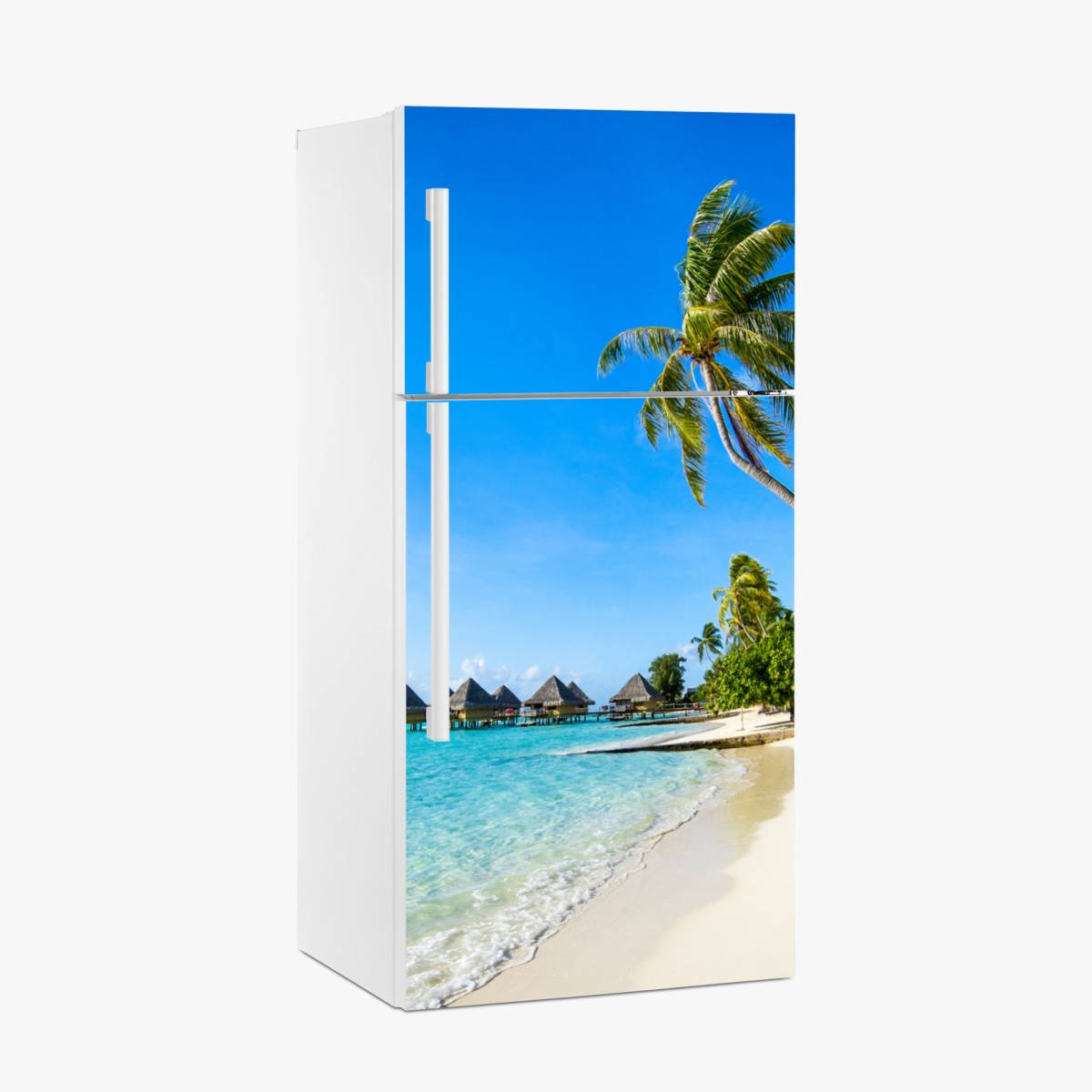 Kühlschrankaufkleber tropischer türkisfarbener strand mit palmen – Wallnifity®