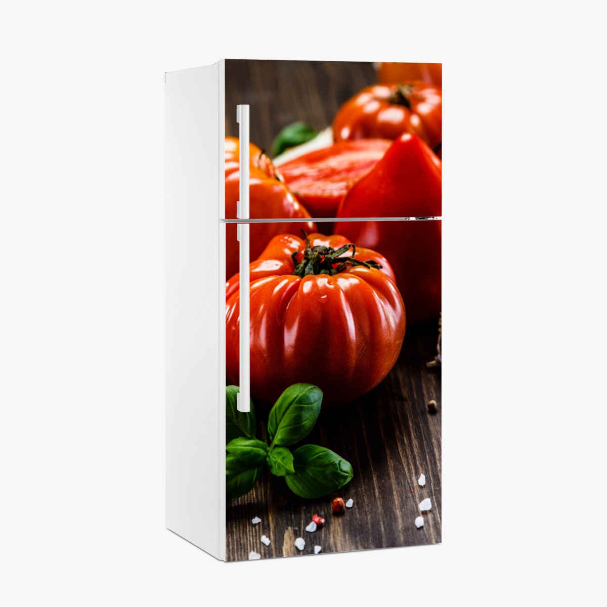 Kühlschrankaufkleber reife tomaten auf rustikalem holztisch – Wallnifity®