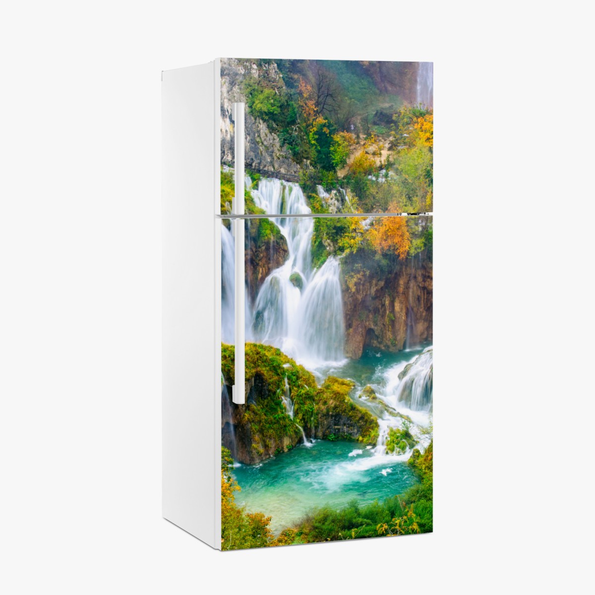 Kühlschrankaufkleber türkisfarbener wasserfall im herbst – Wallnifity®