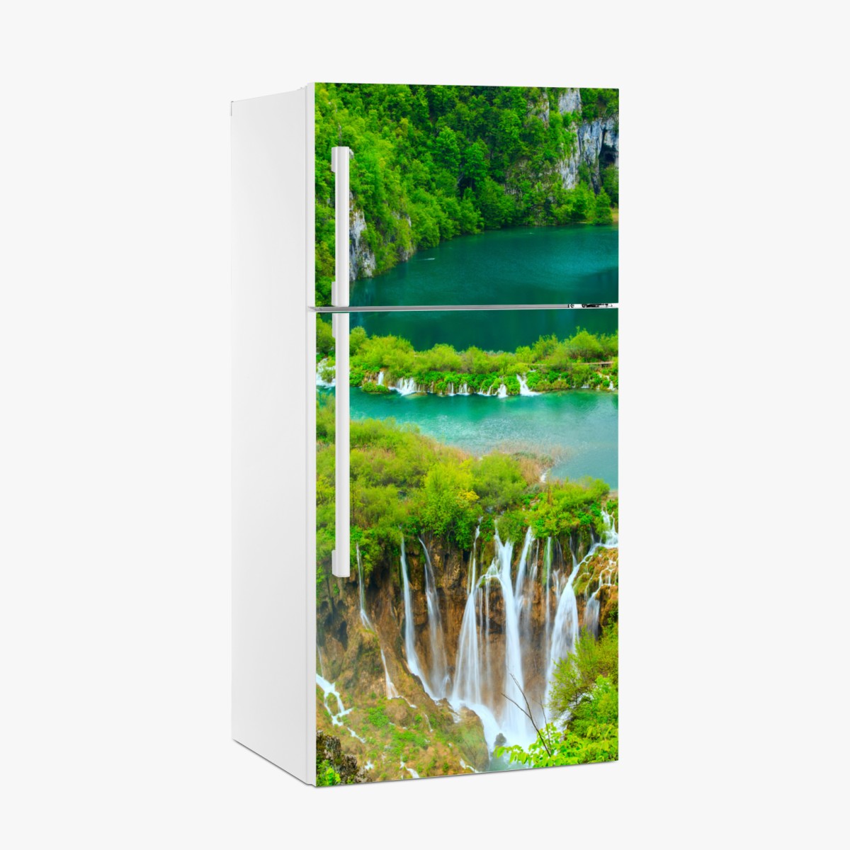 Kühlschrankaufkleber üppiger wasserfall und türkise seen – Wallnifity®