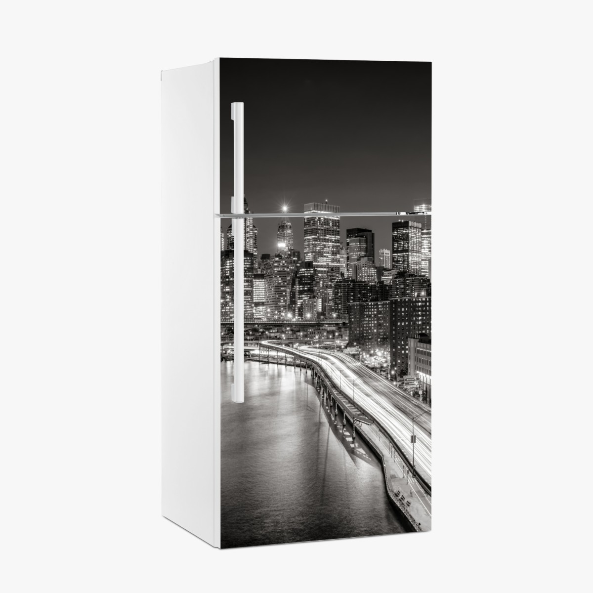 Kühlschrankaufkleber monochrome stadtsilhouette bei nacht – Wallnifity®