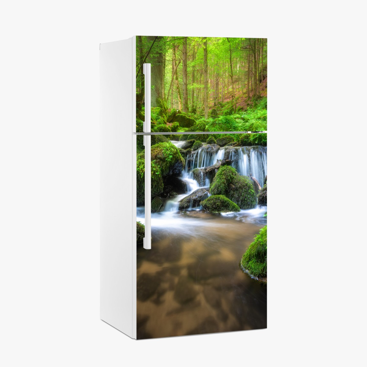 Kühlschrankaufkleber ruhiger moosiger waldwasserfall – Wallnifity®