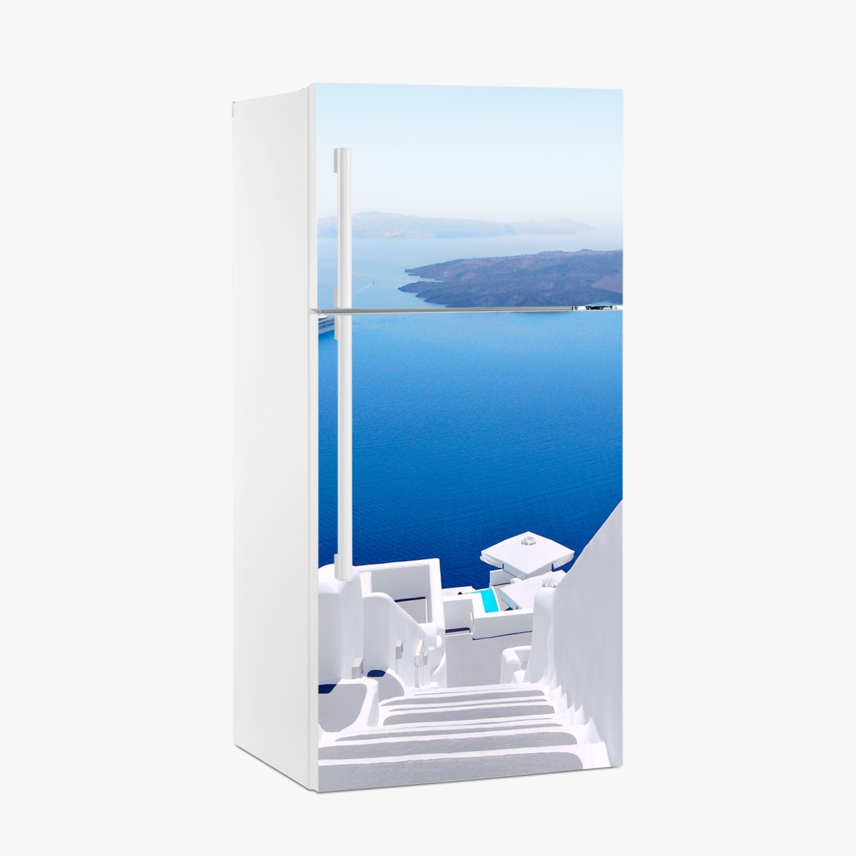 Kühlschrankaufkleber Santorini weiße treppen zum meer – Wallnifity®