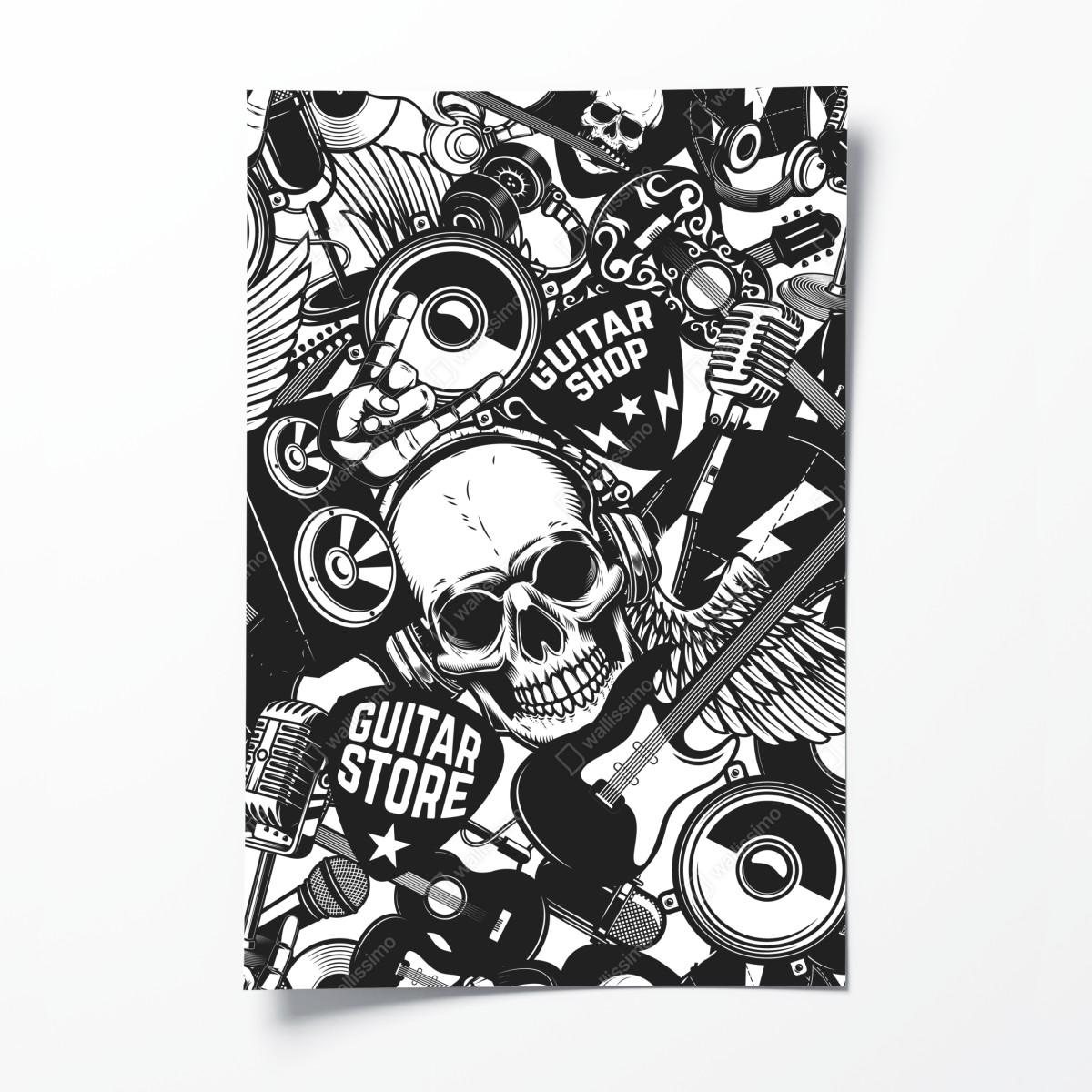 Poster rock-collage mit schädel und gitarre – Wallnifity®