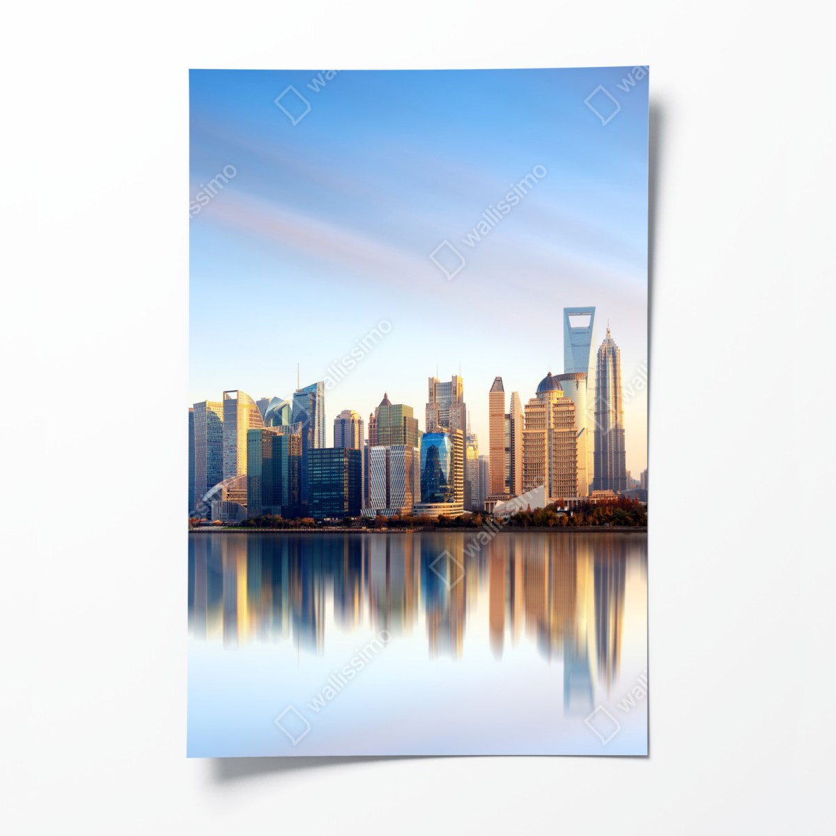 Poster Shanghai skyline spiegelung bei sonnenaufgang – Wallnifity®