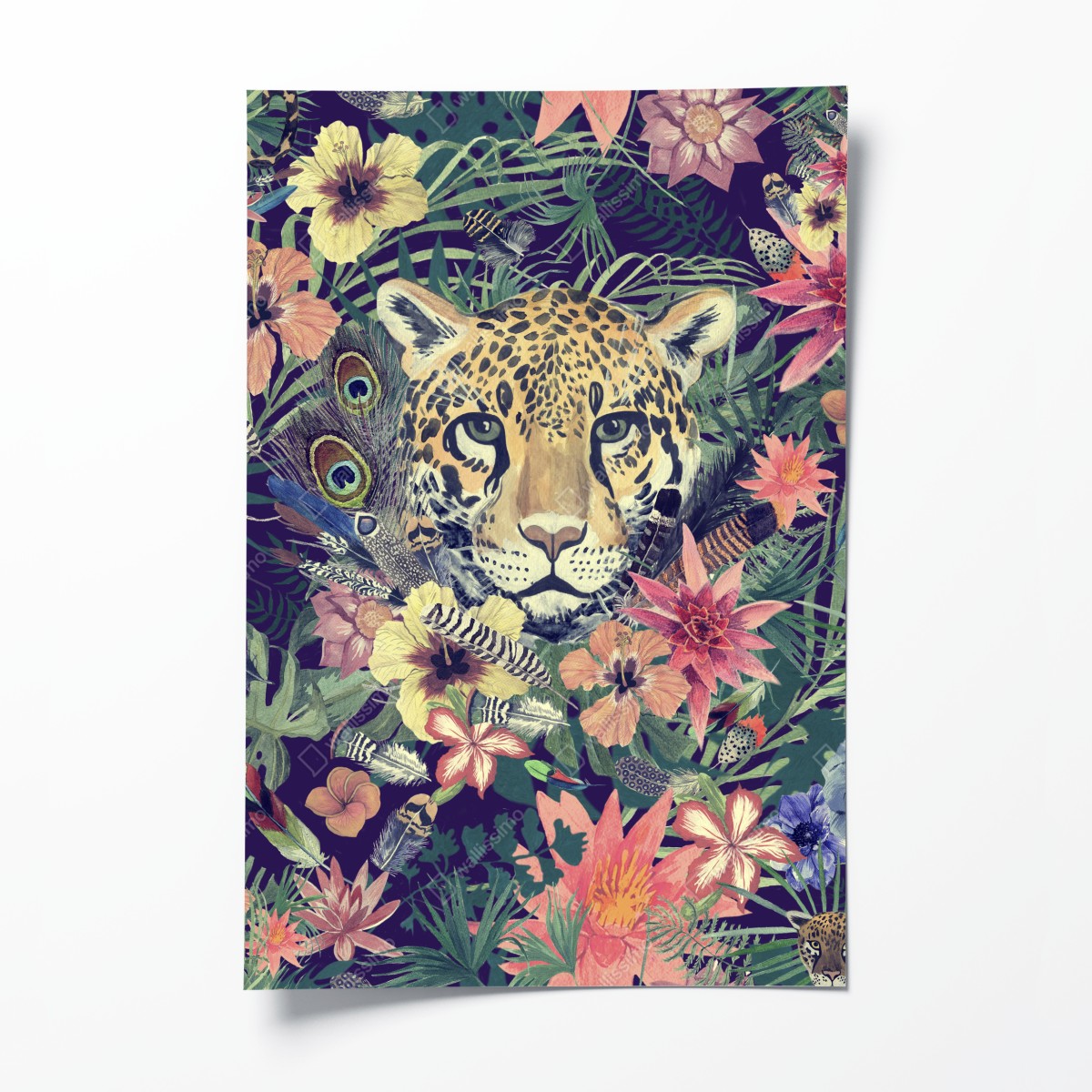 Poster vintage aquarell leopard im tropischen dschungel – Wallnifity®
