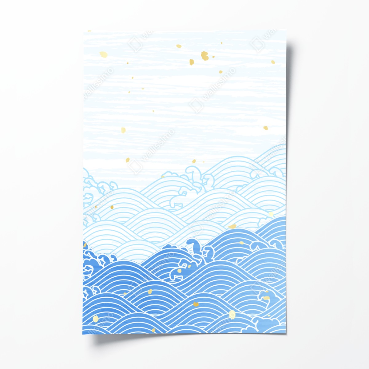 Poster ruhige blaue wellen mit goldakzenten – Wallnifity®