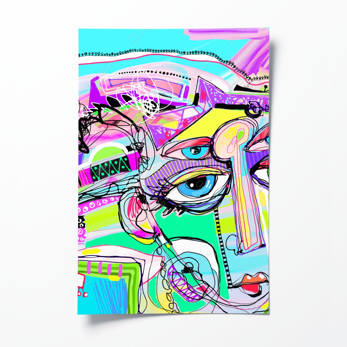 Poster buntes abstraktes gesichtsporträt – Wallnifity®
