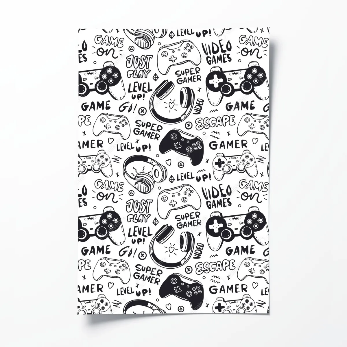 Poster doodle-muster mit videospiel-controllern – Wallnifity®