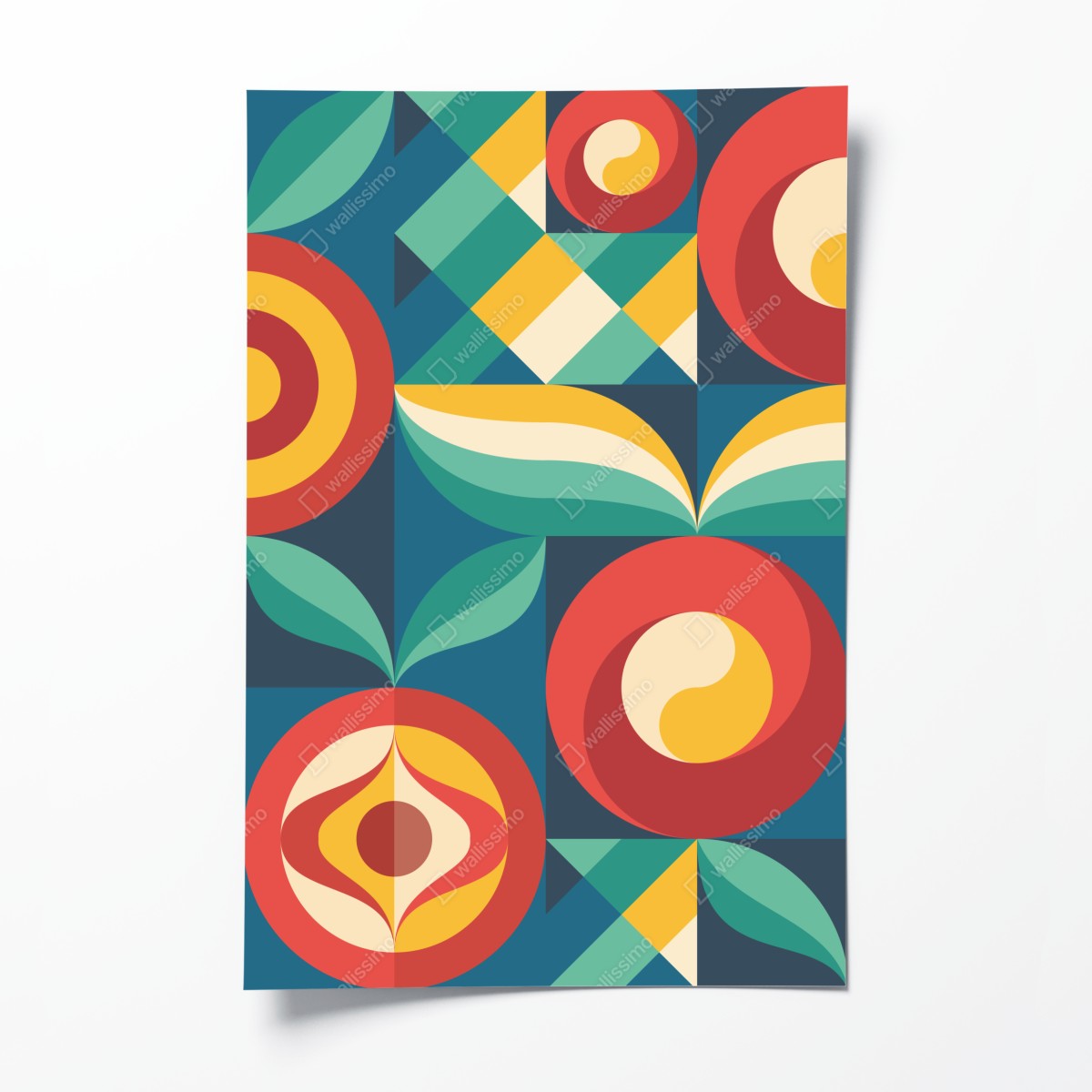Poster lebhaftes geometrisches blumenmuster – Wallnifity®