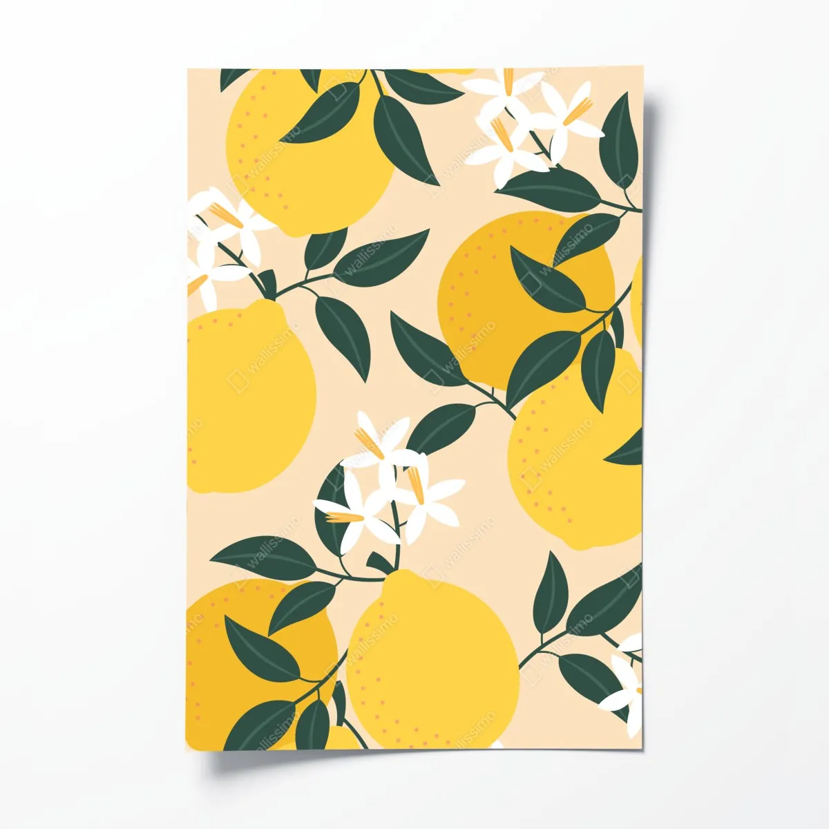 Poster leuchtendes zitronenmuster mit blüten – Wallnifity®