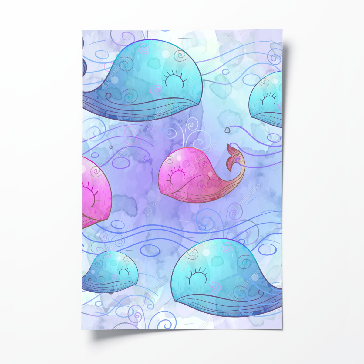 Poster aquarellwale im pastellmuster fürs kinderzimmer – Wallnifity®