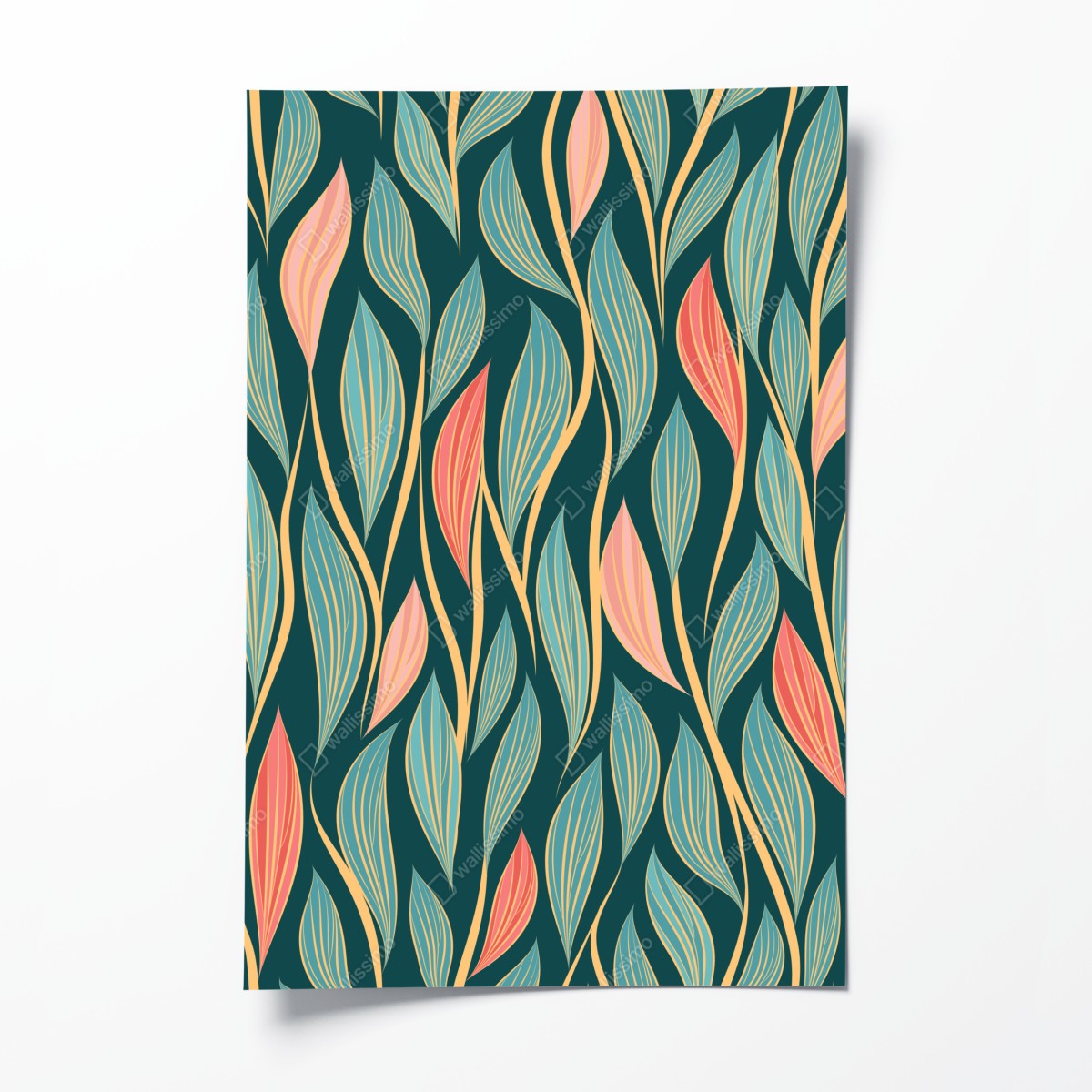 Poster botanisches blattmuster in türkis und koralle – Wallnifity®