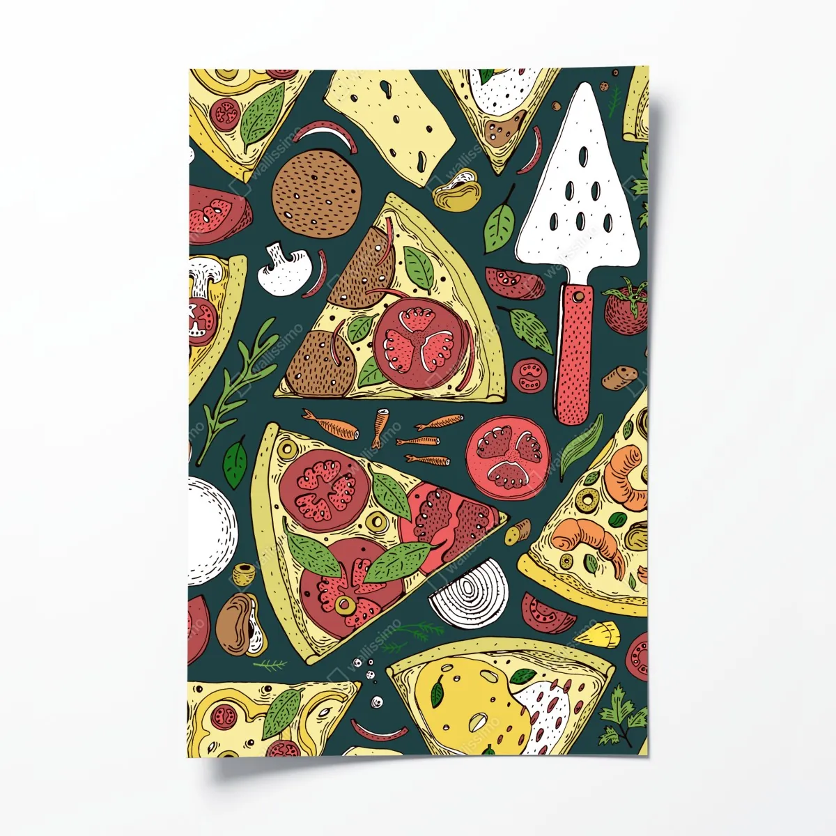 Poster buntes muster mit pizzastücken – Wallnifity®