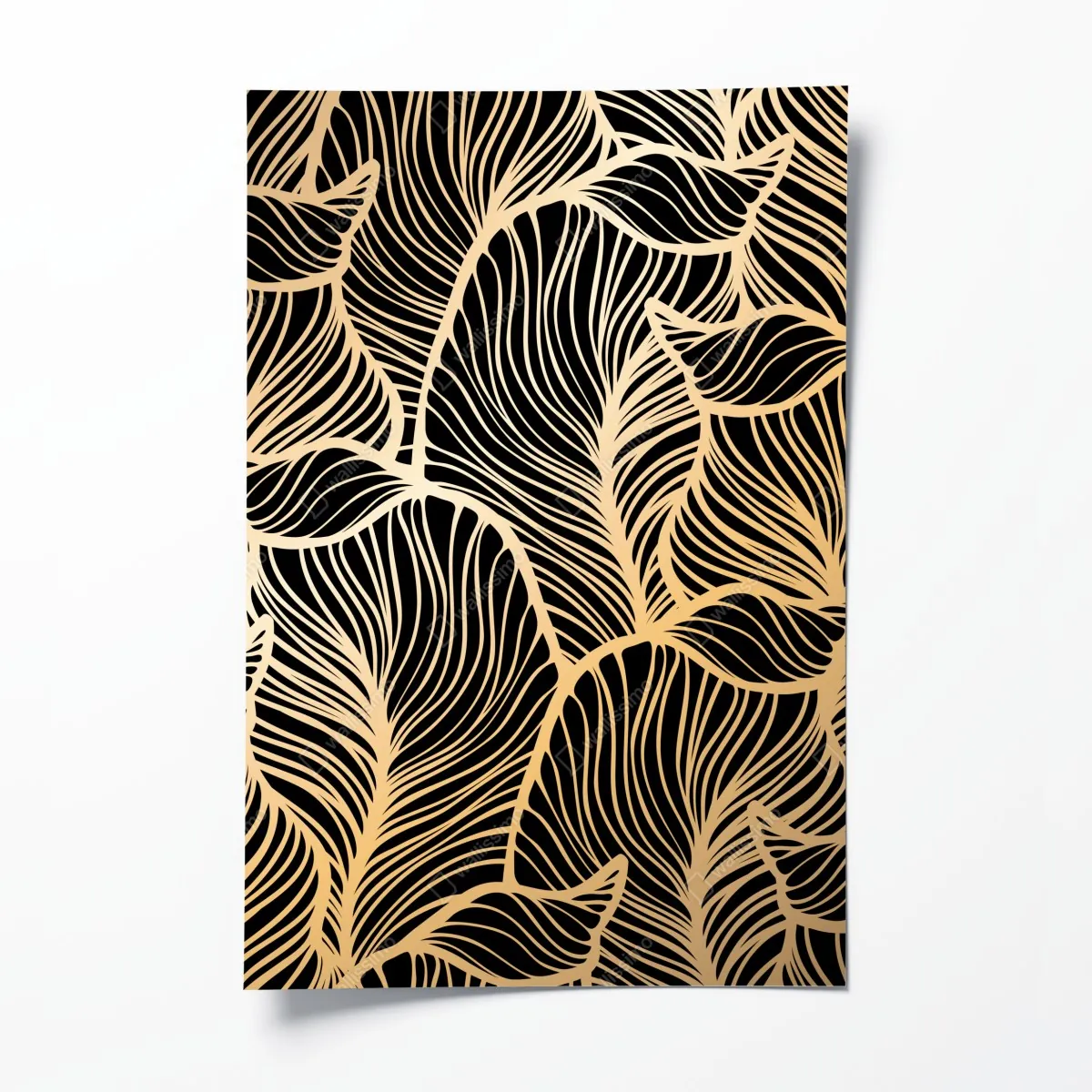 Poster goldenes blattmuster auf schwarzem hintergrund – Wallnifity®