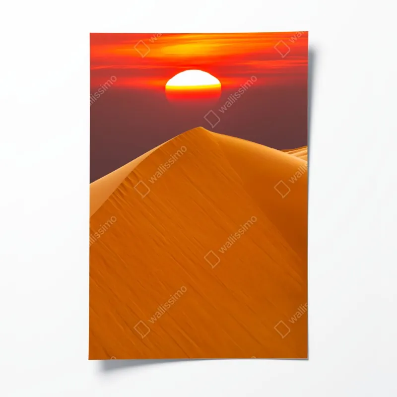 Poster sonnenuntergang über küstenlandschaft mit dorf am kliff – Wallnifity®