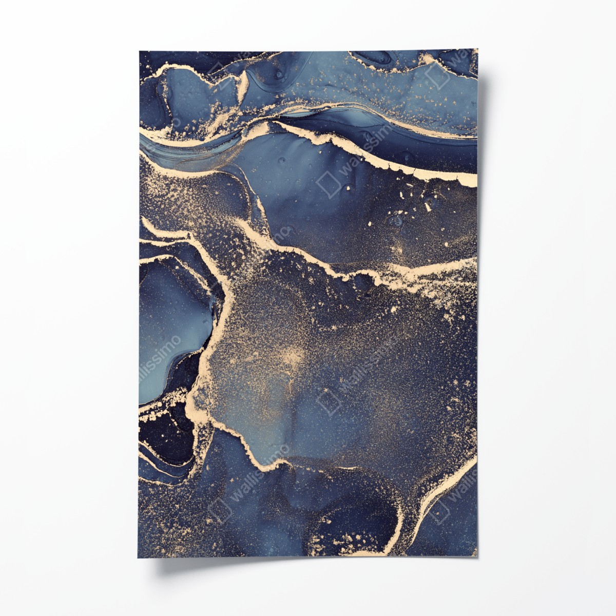 Poster traumhafte abstrakte fließmalerei in blau und gold – Wallnifity®