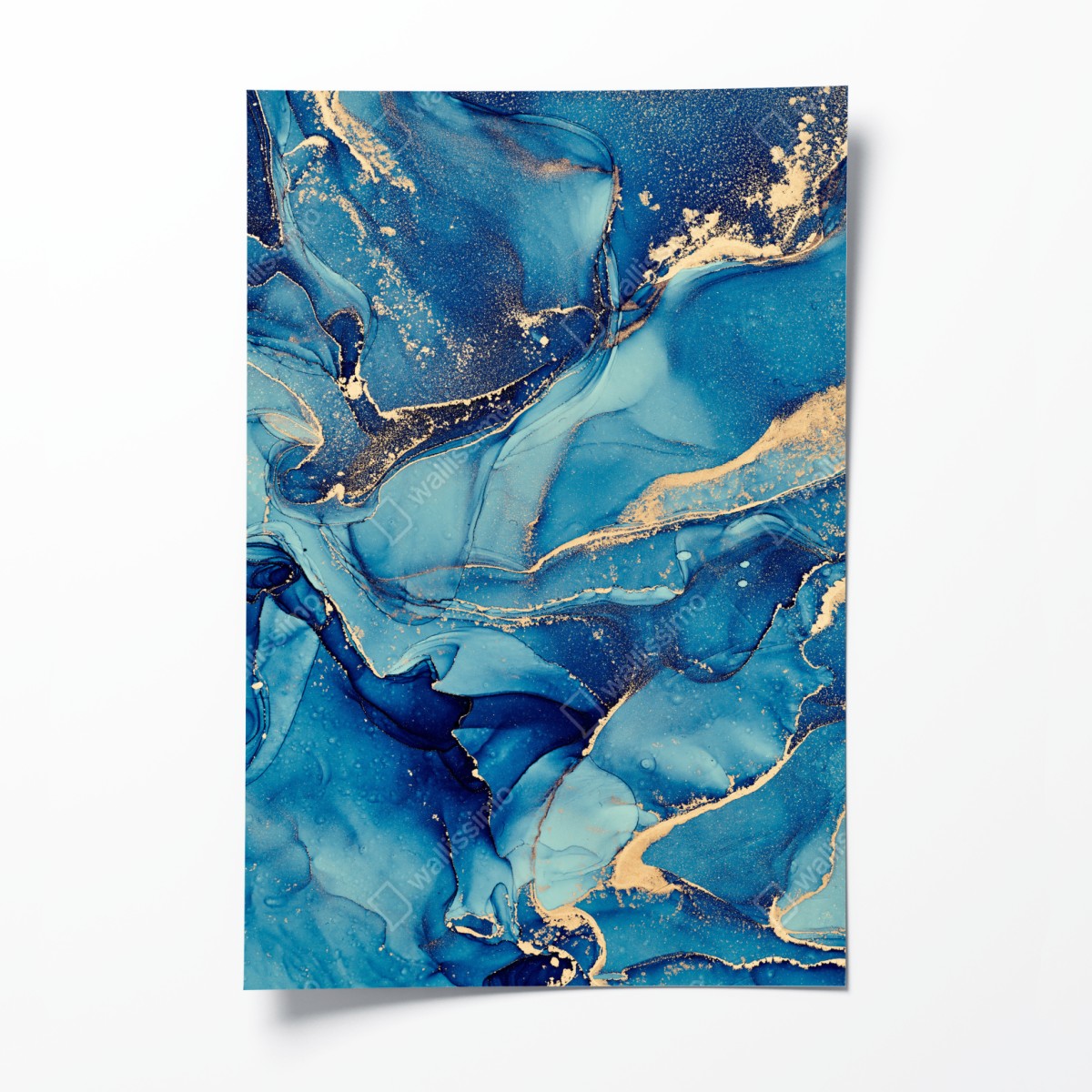 Poster ozeanblau und goldene wirbel flüssige abstraktion – Wallnifity®