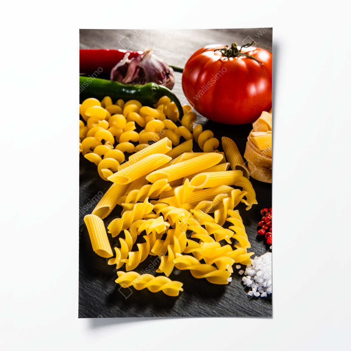 Poster verschiedene trockene nudeln und frische zutaten – Wallnifity®
