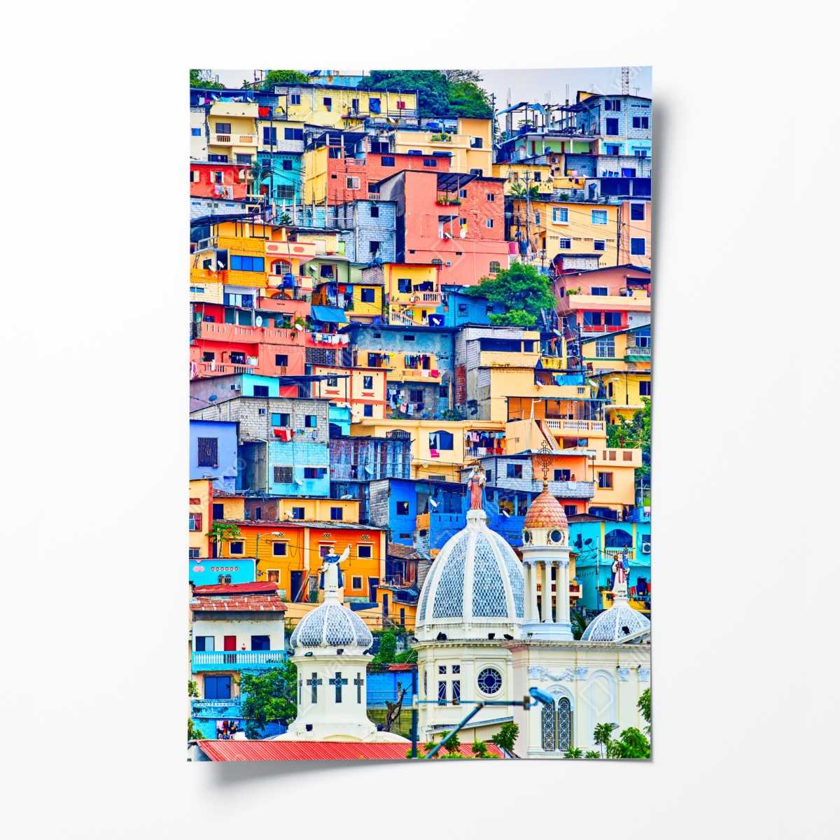 Poster bunte häuser von Las Peñas am Santa Ana hügel, Guayaquil – Wallnifity®