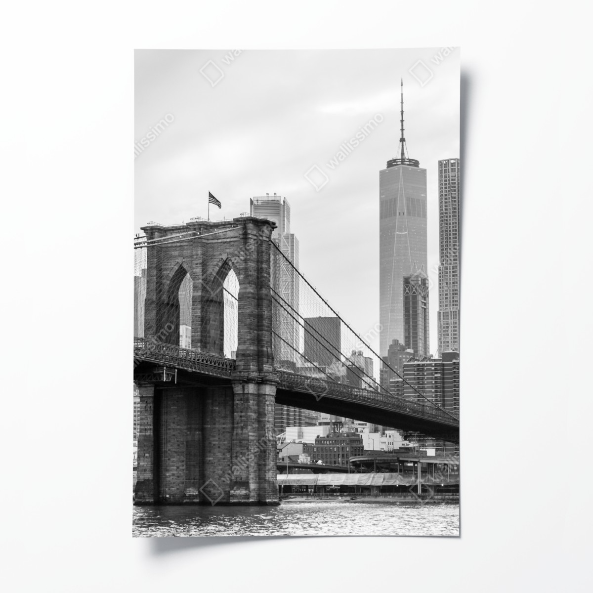 Poster Brooklyn Bridge und New York skyline in graustufen – Wallnifity®