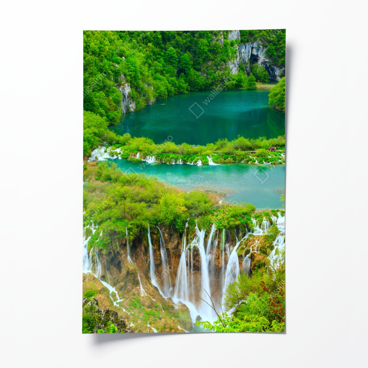 Poster üppiger wasserfall und türkise seen – Wallnifity®