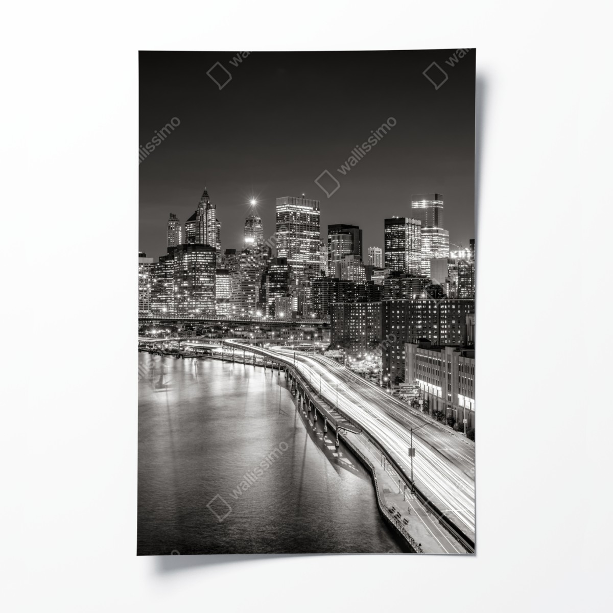 Poster monochrome stadtsilhouette bei nacht – Wallnifity®