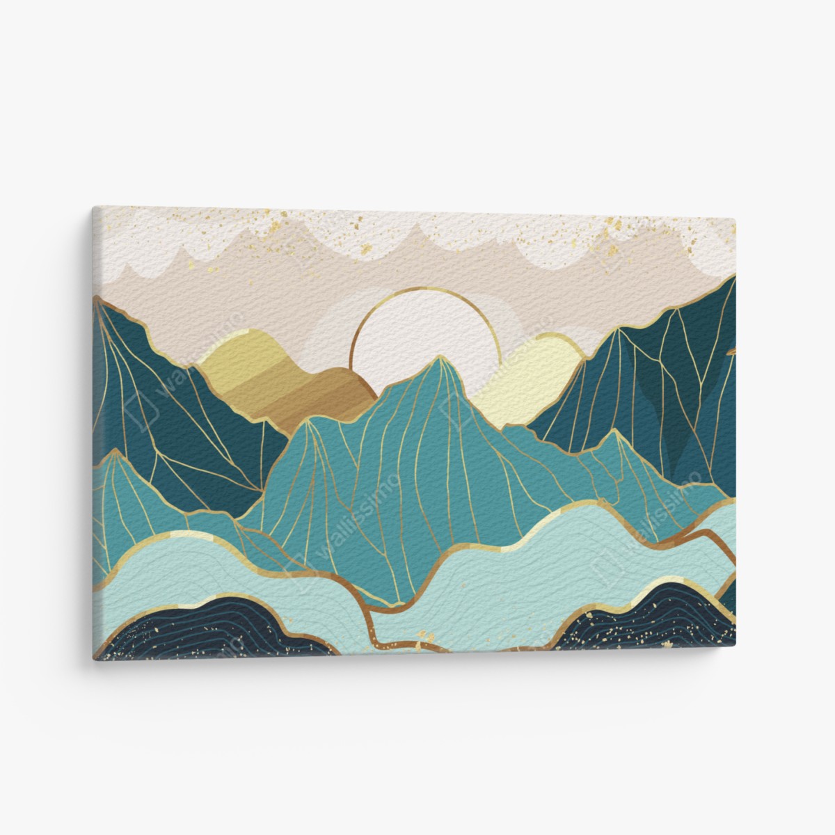 Leinwandbild türkise berge mit goldenen akzenten – Wallnifity®