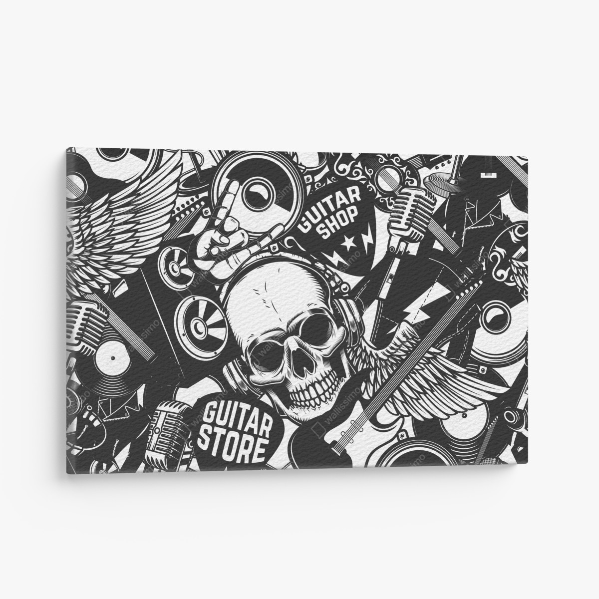 Leinwandbild rock-collage mit schädel und gitarre – Wallnifity®