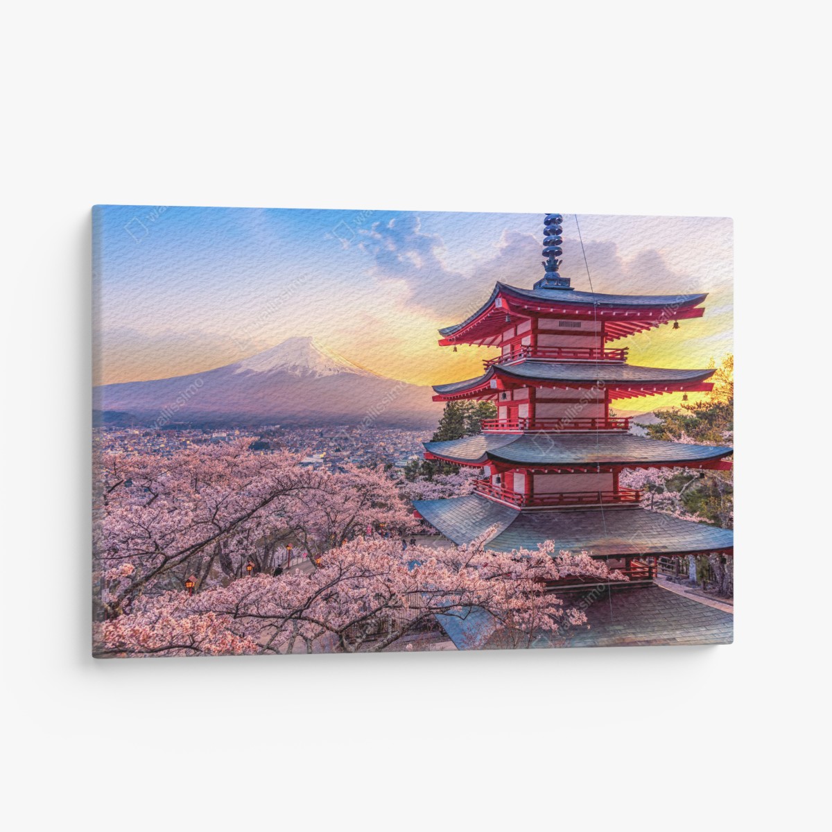 Leinwandbild sonnenuntergang über dem Fuji und der Chureito-Pagode – Wallnifity®